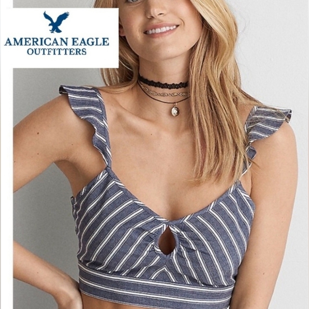 American Eagle Outfitters Cropped Blue Striped Women's Top